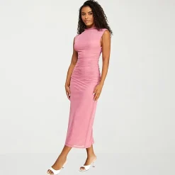 Premier Amour Womens Midi Mock Neck Sleeveless Sheath Dress