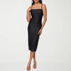 Premier Amour Womens Midi Straight Neck Sleeveless Sheath Dress