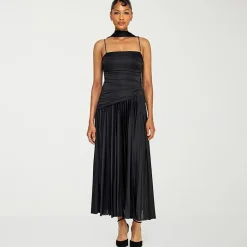 Premier Amour Womens Midi Straight Neck Sleeveless Fit + Flare Dress