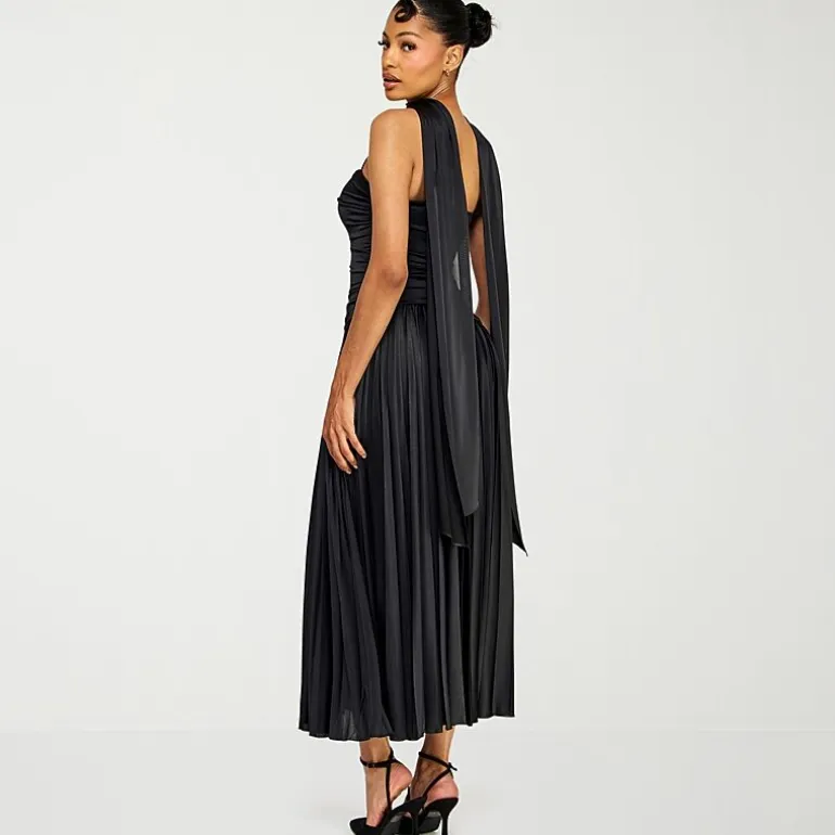 Premier Amour Womens Midi Straight Neck Sleeveless Fit + Flare Dress