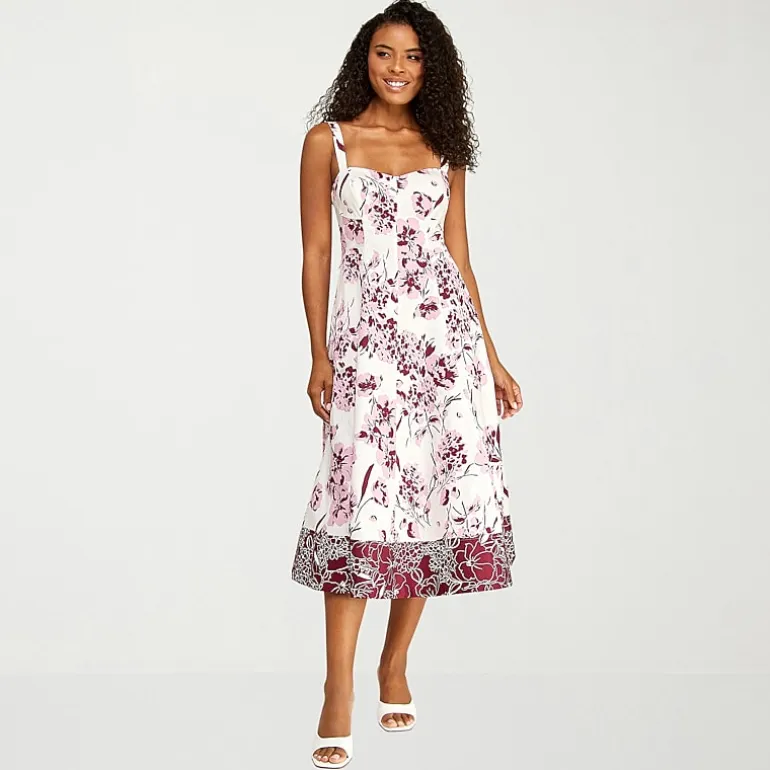 Premier Amour Womens Midi Sweetheart Neck Sleeveless Floral Fit + Flare Dress
