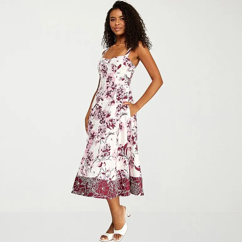 Premier Amour Womens Midi Sweetheart Neck Sleeveless Floral Fit + Flare Dress