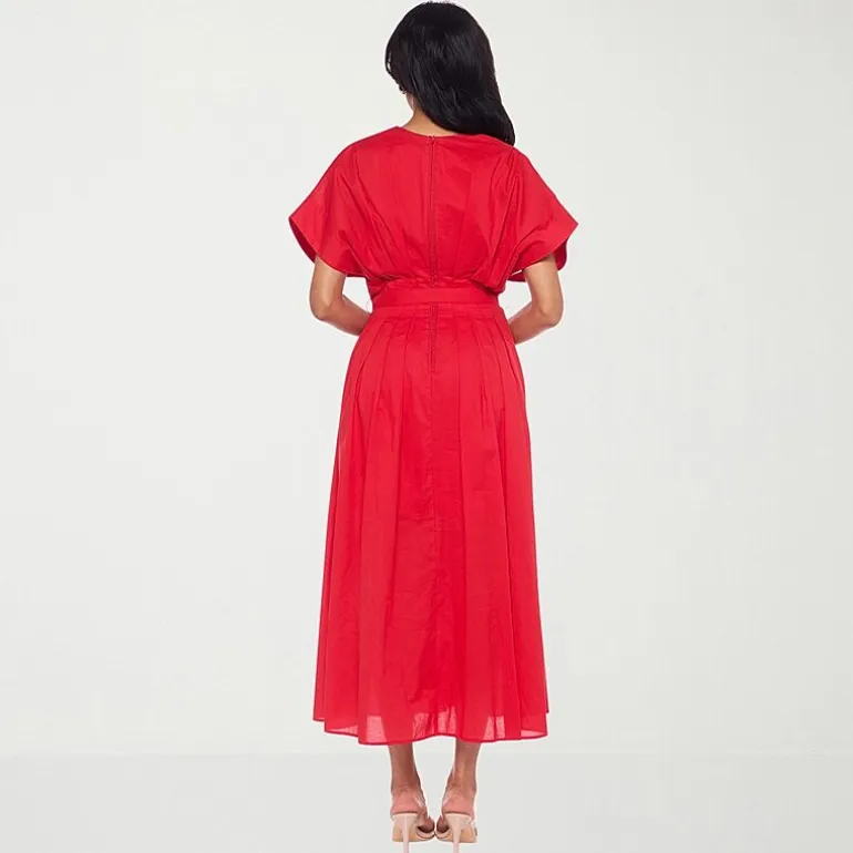 Premier Amour Womens Midi V Neck Short Sleeve Dolman Fit + Flare Dress