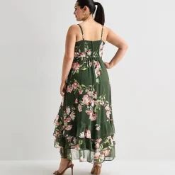 Premier Amour Womens Plus High-Low Sweetheart Neck Sleeveless Maxi Dress