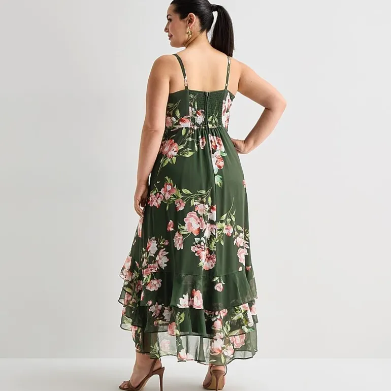 Premier Amour Womens Plus High-Low Sweetheart Neck Sleeveless Maxi Dress