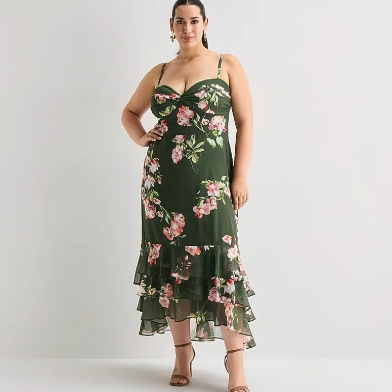 Premier Amour Womens Plus High-Low Sweetheart Neck Sleeveless Maxi Dress