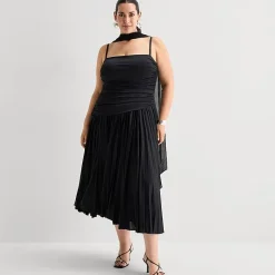 Premier Amour Womens Plus Midi Straight Neck Sleeveless Fit + Flare Dress