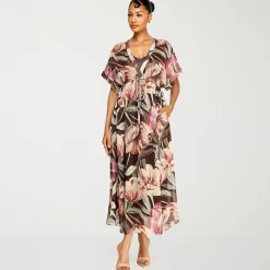 Premier Amour Womens V Neck Short Sleeve Kimono Maxi Dress