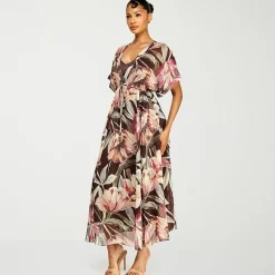 Premier Amour Womens V Neck Short Sleeve Kimono Maxi Dress