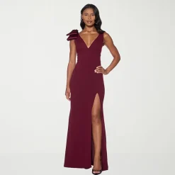 Premier Amour Womens V Neck Sleeveless Evening Gown