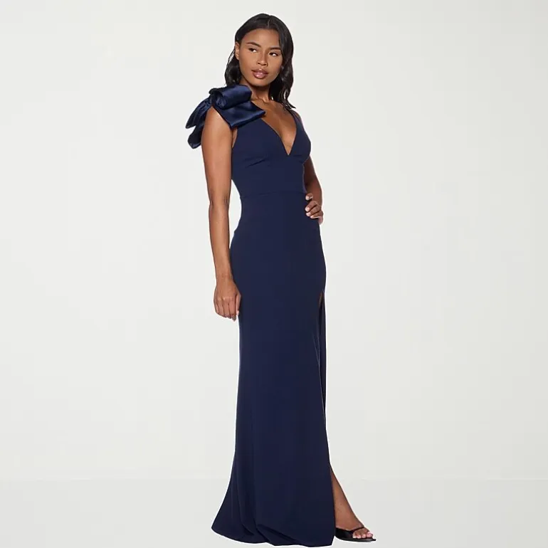 Premier Amour Womens V Neck Sleeveless Evening Gown
