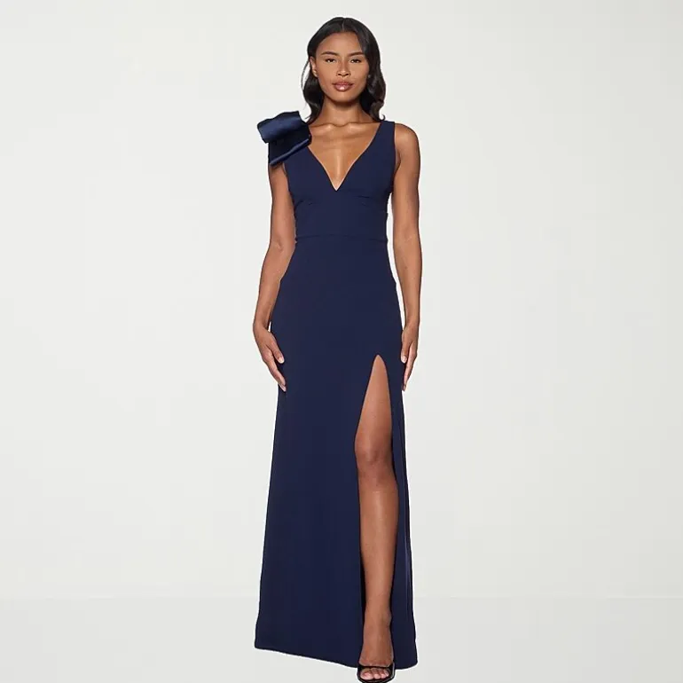 Premier Amour Womens V Neck Sleeveless Evening Gown