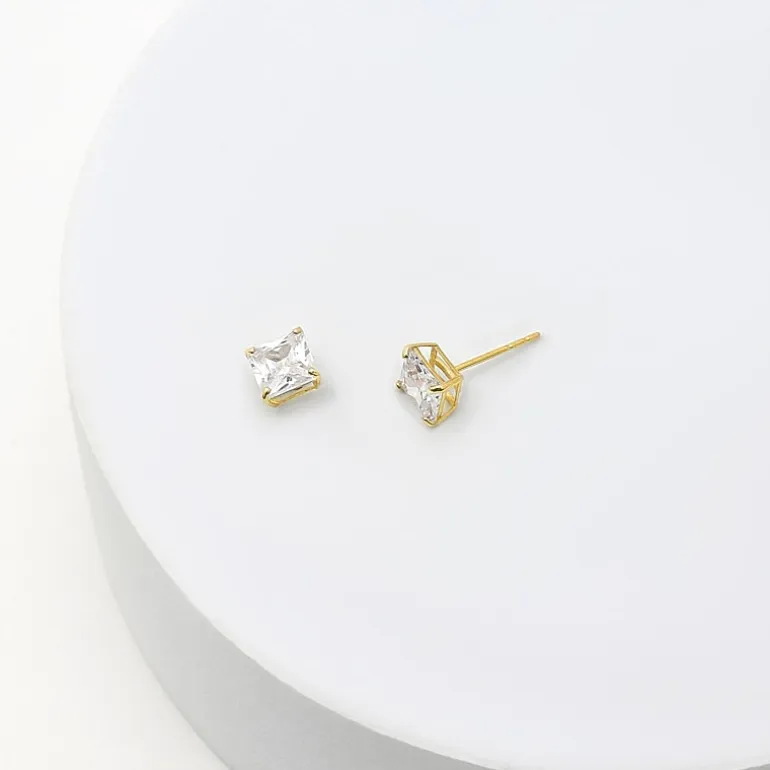 Princess-Cut Cubic Zirconia 10K Gold Stud Earrings