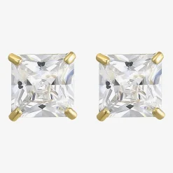 Princess-Cut Cubic Zirconia 10K Gold Stud Earrings