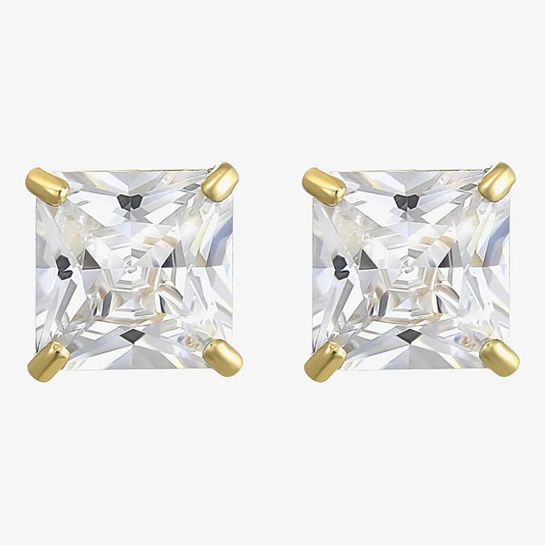 Princess-Cut Cubic Zirconia 10K Gold Stud Earrings