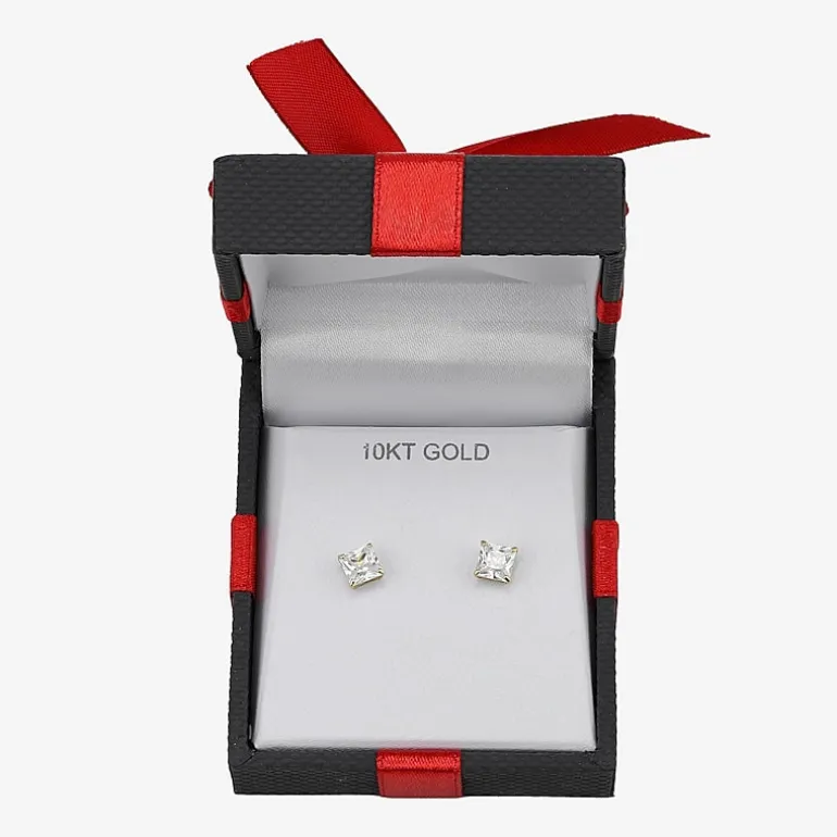 Princess-Cut Cubic Zirconia 10K Gold Stud Earrings
