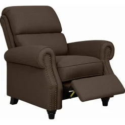 ProLounger Anna Traditional Roll-Arm Push Back Recliner in Linen with Nailheads