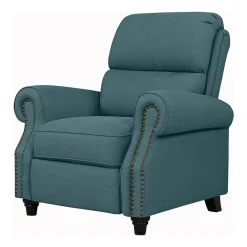 ProLounger Anna Traditional Roll-Arm Push Back Recliner in Linen with Nailheads