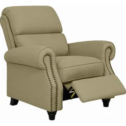 ProLounger Anna Traditional Roll-Arm Push Back Recliner in Linen with Nailheads