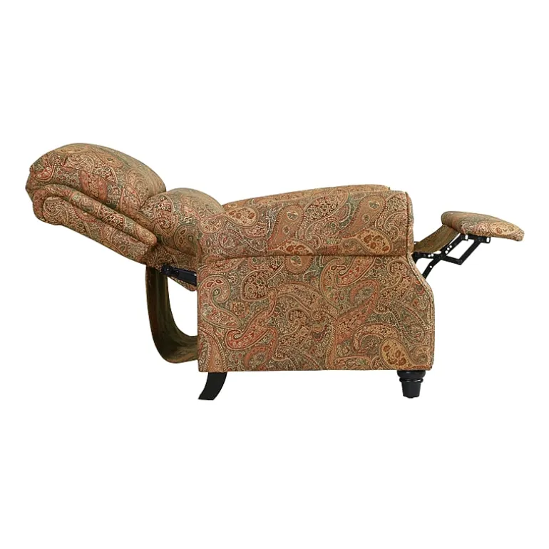 ProLounger Anna Traditional Roll-Arm Push Back Recliner in Multi-Burgundy Paisley with Nailheads