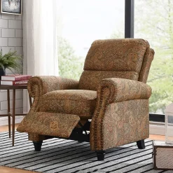 ProLounger Anna Traditional Roll-Arm Push Back Recliner in Multi-Burgundy Paisley with Nailheads