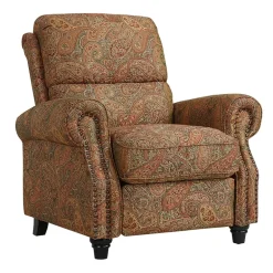 ProLounger Anna Traditional Roll-Arm Push Back Recliner in Multi-Burgundy Paisley with Nailheads