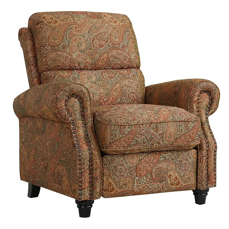 ProLounger Anna Traditional Roll-Arm Push Back Recliner in Multi-Burgundy Paisley with Nailheads