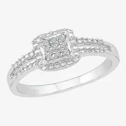Promise My Love Womens Diamond Accent Natural White Diamond Sterling Silver Cushion Halo Promise Ring