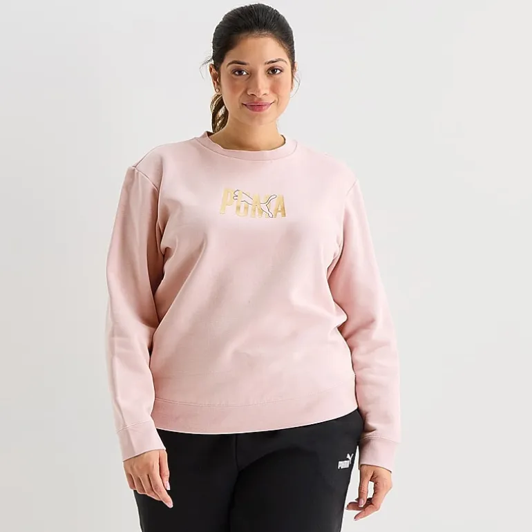 PUMA Womens Crew Neck Long Sleeve Plus Sweatshirt
