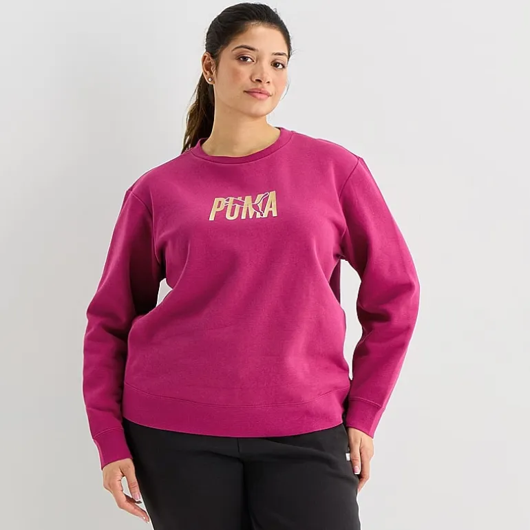 PUMA Womens Crew Neck Long Sleeve Plus Sweatshirt