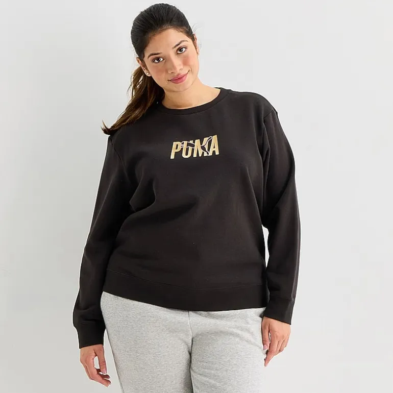 PUMA Womens Crew Neck Long Sleeve Plus Sweatshirt