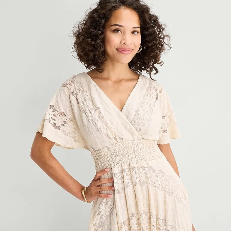 Rabbit Rabbit Rabbit Design Womens Midi V Neck Short Sleeve Flutter Fit + Flare Dress