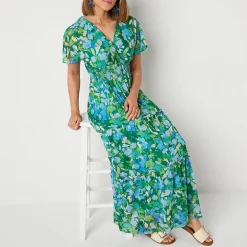Rabbit Rabbit Rabbit Design Womens V Neck Short Sleeve Flutter Maxi Dress
