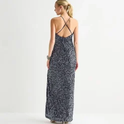 Radiante Couture Womens Juniors V Neck Short Sleeve Sequin Bodycon Dress