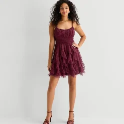 Radiante Couture Womens Juniors Scoop Neck Sleeveless Fit + Flare Dress