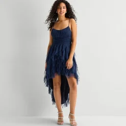 Radiante Couture Womens Juniors High-Low Scoop Neck Sleeveless Fit + Flare Dress