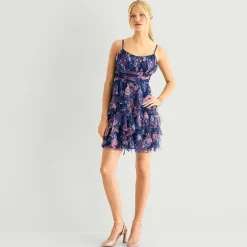 Radiante Couture Womens Juniors Scoop Neck Sleeveless Floral Fit + Flare Dress