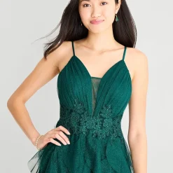 Radiante Couture Womens Juniors V Neck Sleeveless Applique Fit + Flare Dress