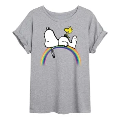 Rainbow Womens Juniors Crew Neck Short Sleeve Regular Fit Peanuts Snoopy Graphic T-Shirt