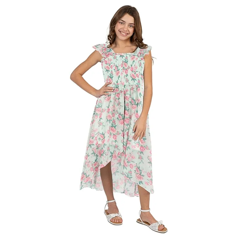 Rare Editions Big Kid Girls Sleeveless Flutter Floral Maxi Dress