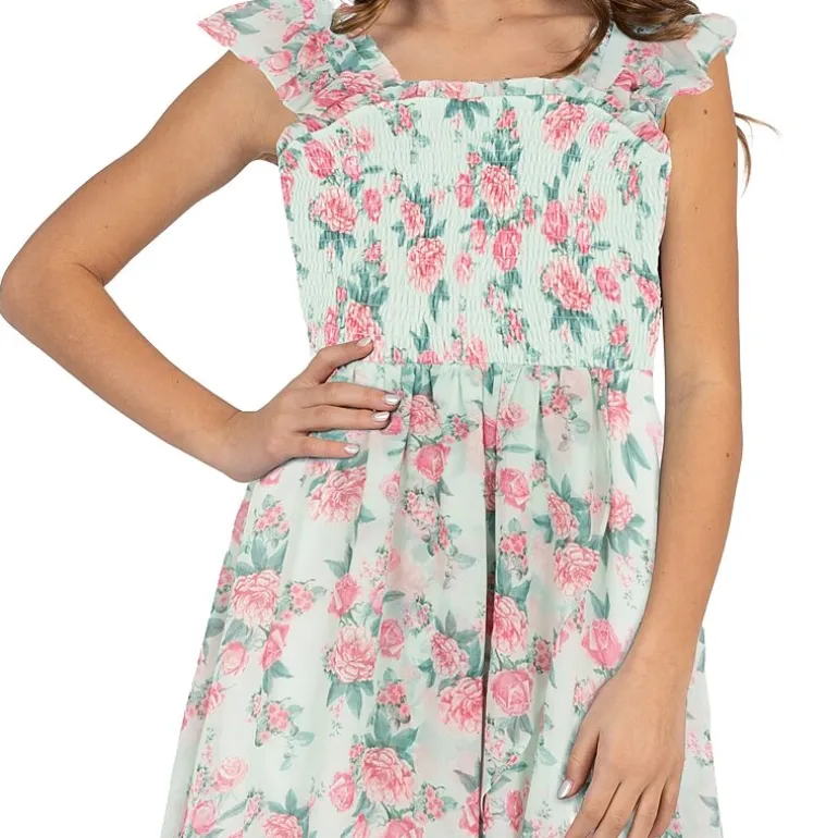 Rare Editions Big Kid Girls Sleeveless Flutter Floral Maxi Dress