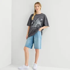 Record Player Tee Womens Juniors Crew Neck Short Sleeve Loose Fit Graphic T-Shirt