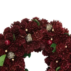 Red and Gold Pine Cone and Ornament Artificial Christmas Wreath  9.5-Inch  Unlit