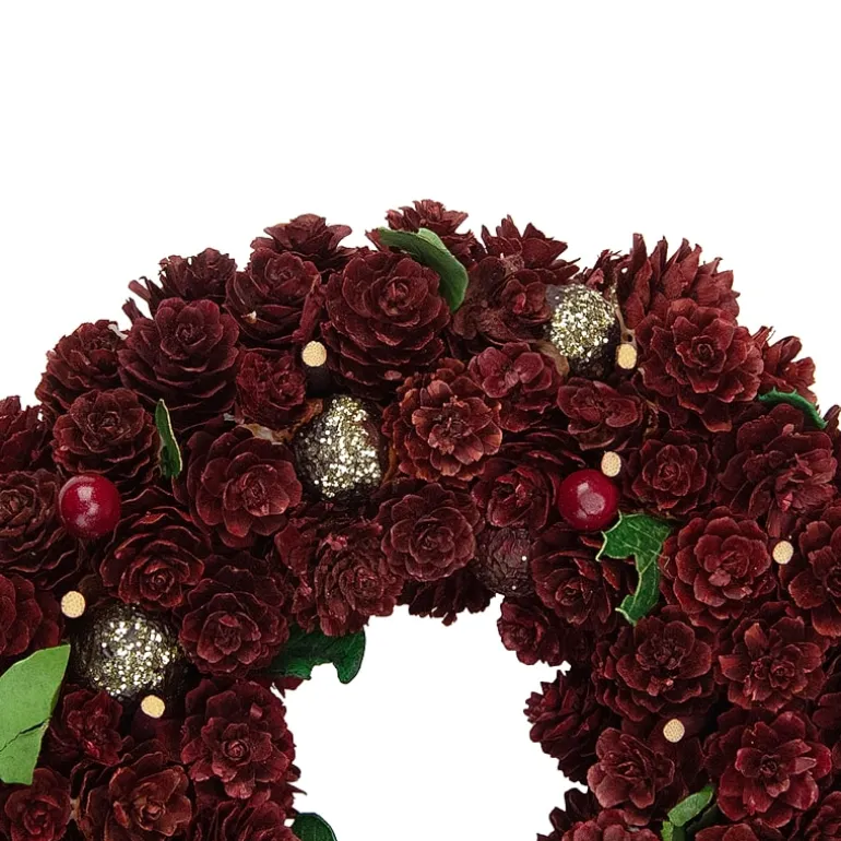 Red and Gold Pine Cone and Ornament Artificial Christmas Wreath 9.5-Inch Unlit