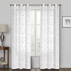 Regal Home Addison Embroidered Grommet Top Embroidered Sheer Set of 2 Curtain Panel