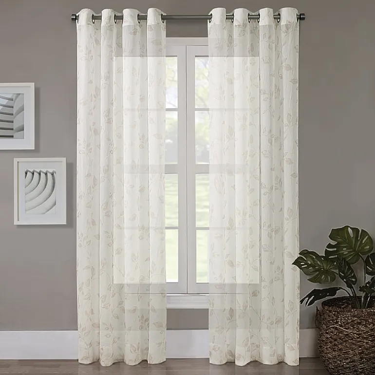 Regal Home Crushed Voile Leaves Print Grommet Top Sheer Single Curtain Panel