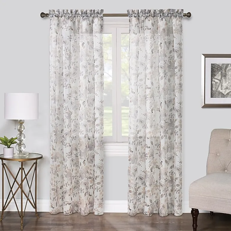 Regal Home Floral Printed Voile Rod Pocket Sheer Single Curtain Panel
