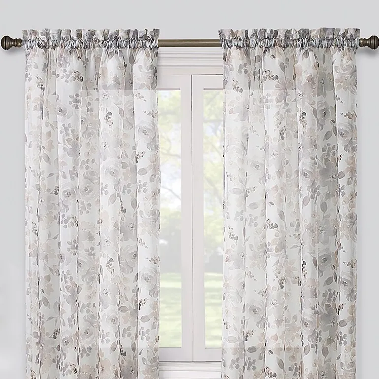 Regal Home Floral Printed Voile Rod Pocket Sheer Single Curtain Panel