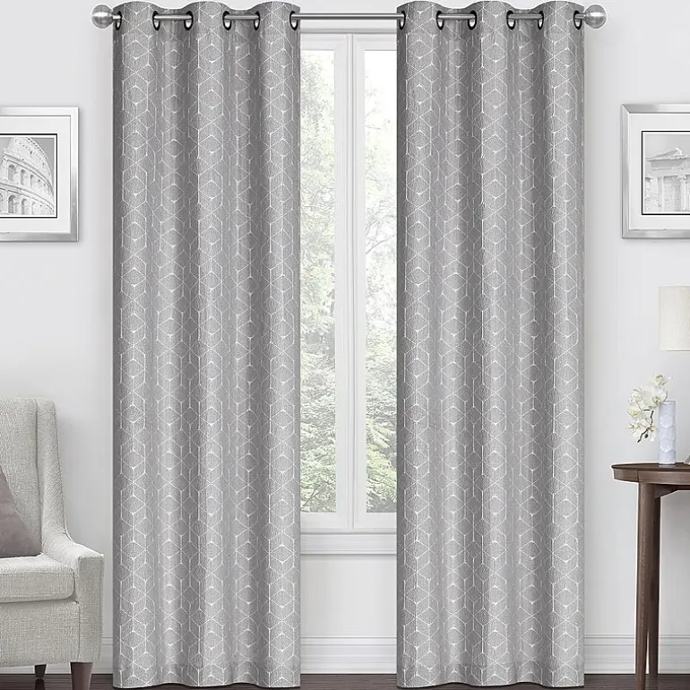 Regal Home Geo Cube Jacquard Grommet Top Light-Filtering Set of 2 Curtain Panel