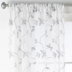 Regal Home Meadow Rod Pocket Embroidered Sheer Single Curtain Panel